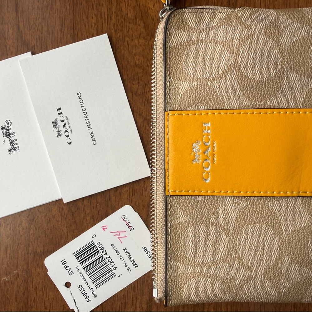 Coach Tan and Yellow Wristlet